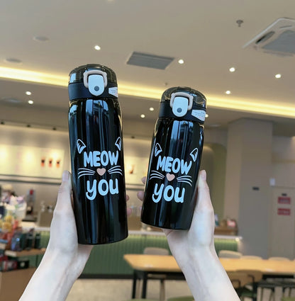 Cat-Themed Stainless Steel Water Bottle (hot and cold)