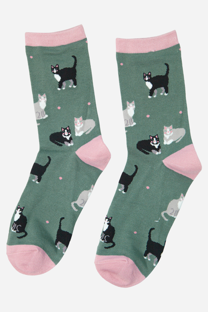 Black & Grey Cats - Women's Bamboo Socks
