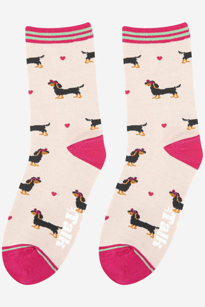 Sausage Dog Love Heart Glasses - Women's Bamboo Socks