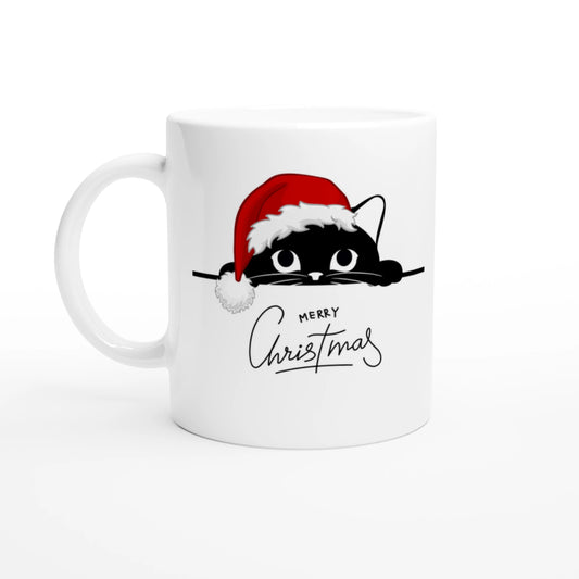 Peeking Cat Merry Christmas - 325ml Ceramic Mug