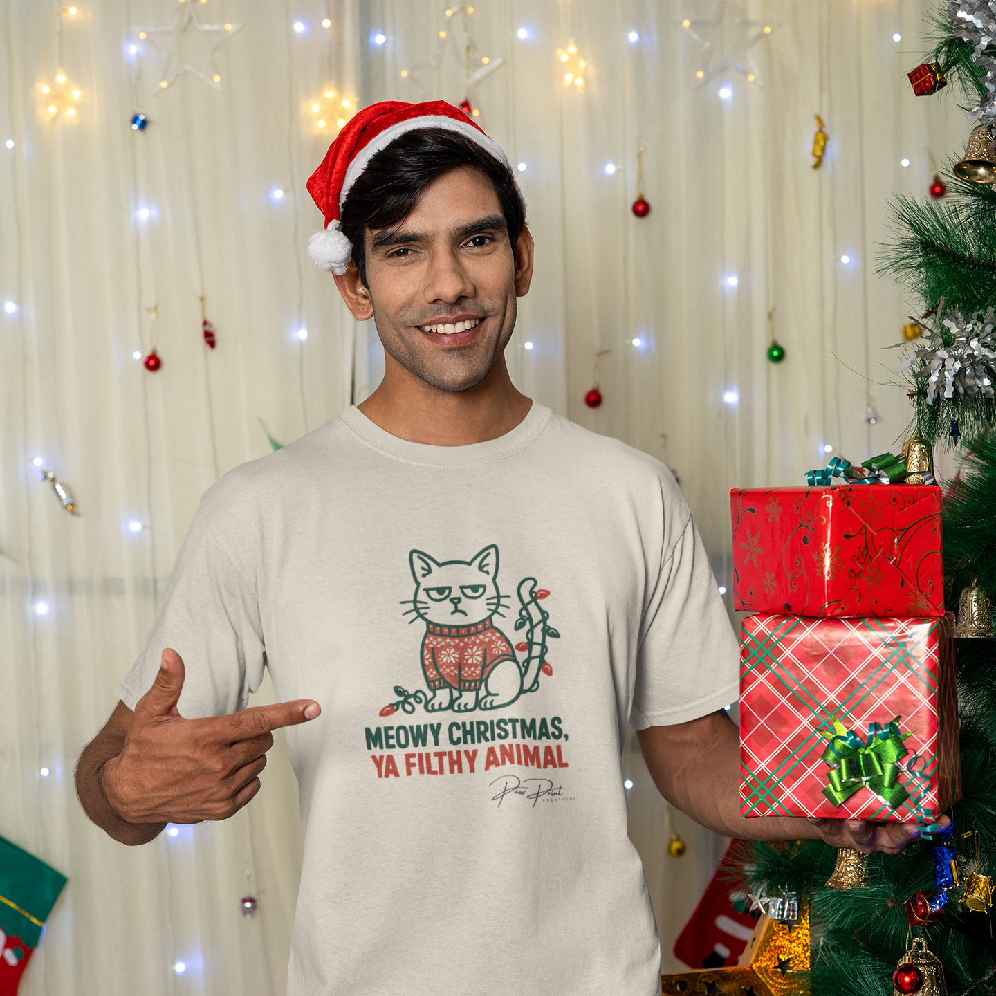 Meowy Christmas, Ya Filthy Animal - Men’s T-shirt