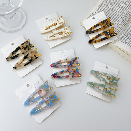 Cat Face Acetate Hair Clips - 2 Pack Set