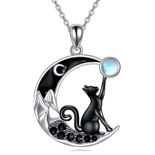 Moonstone Black Cat Necklace