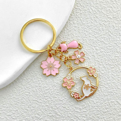 Pink Cat Cherry Blossom Keychain