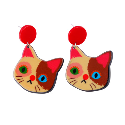 Cartoon Cat Acrylic Stud Earrings