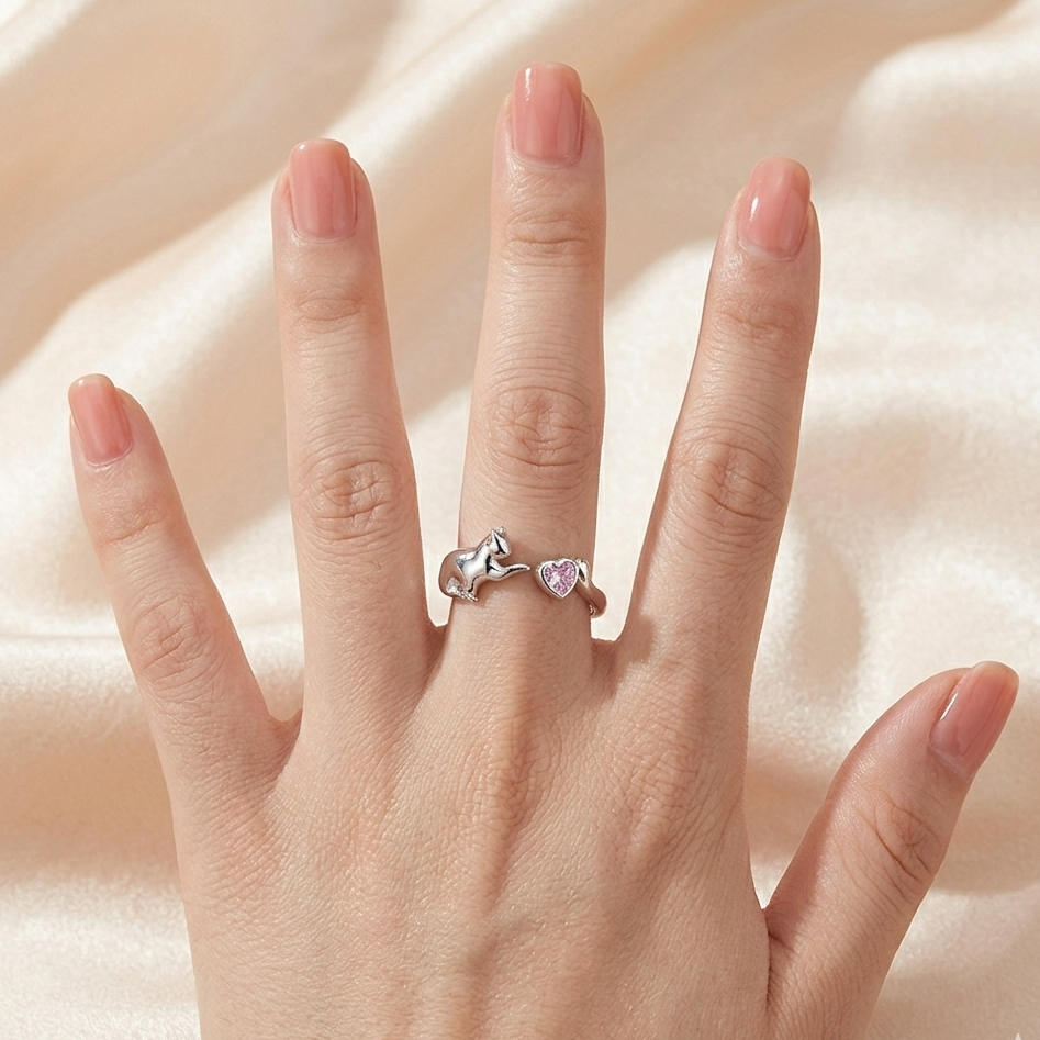 Cat Touch Heart Ring